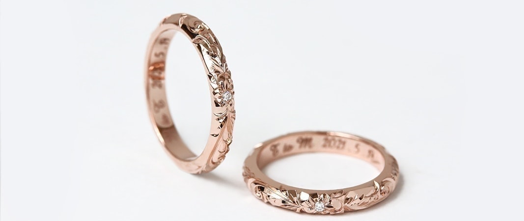 K14PG　ピンクゴールド　トラディショナル　結婚指輪　ハワイアンジュエリー