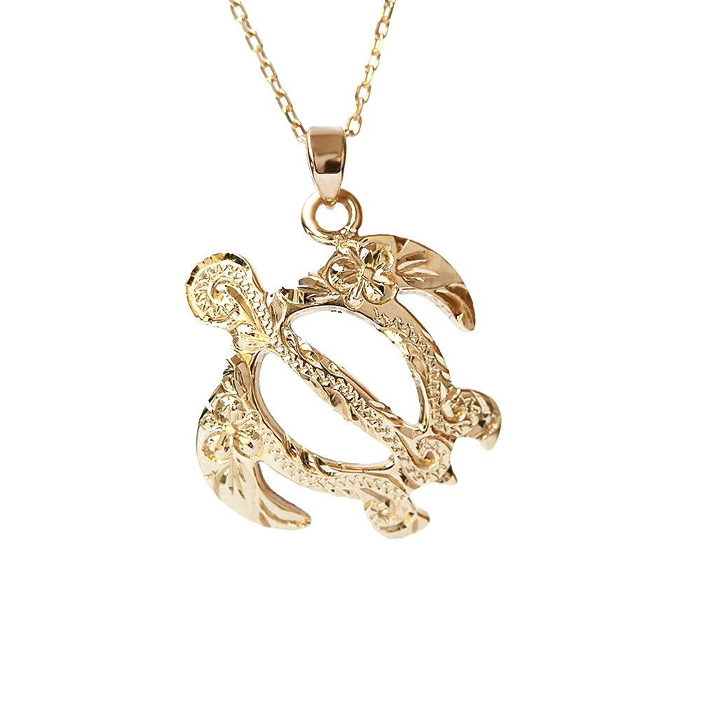 ★新品★ホヌ ゴールド ネックレス ハワイアンジュエリー ハワジュ ウミガメ 18金 ペンダントトップ スクエア 金属アレルギー対応 ハワイアンジュエリー ホヌ ネックレス S - PUA ALLY(プアアリ)