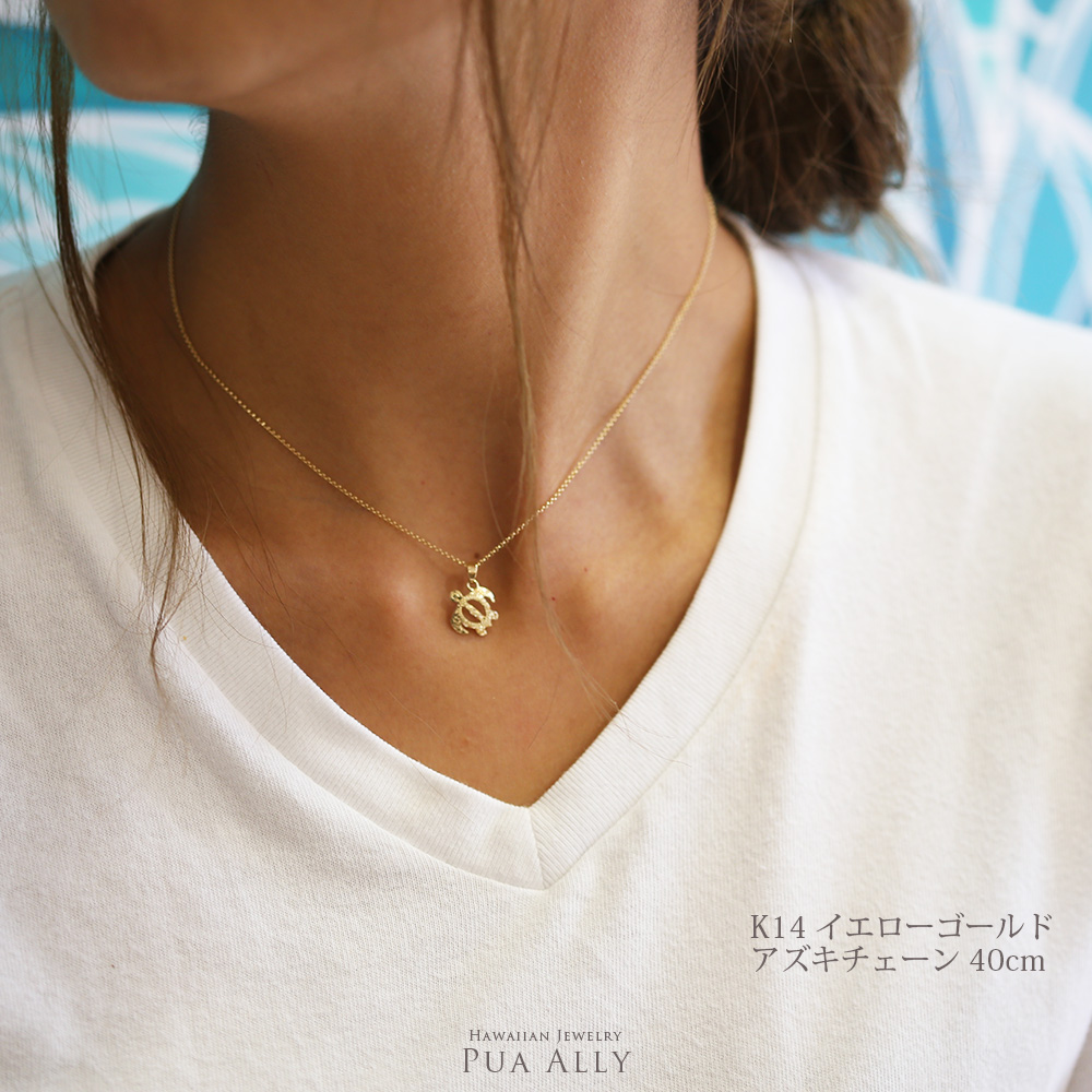 ★新品★ホヌ ゴールド ネックレス ハワイアンジュエリー ハワジュ ウミガメ 18金 ペンダントトップ スクエア 金属アレルギー対応 ハワイアンジュエリー ホヌ ネックレス S - PUA ALLY(プアアリ)