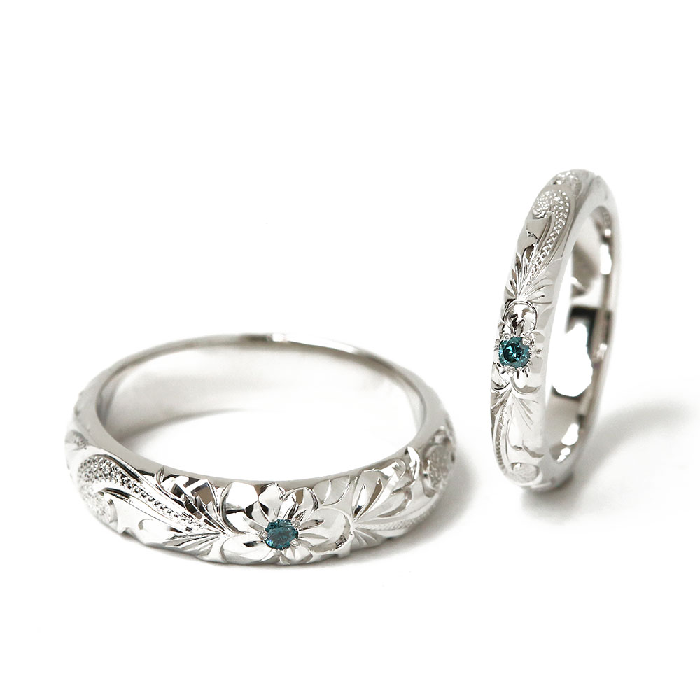 Pt900プラチナの素材にオプションでブルーダイヤを追加したハワイアンジュエリーマリッジリング/結婚指輪/ハワイアンジュエリーブランドPUAALLY(プアアリ)