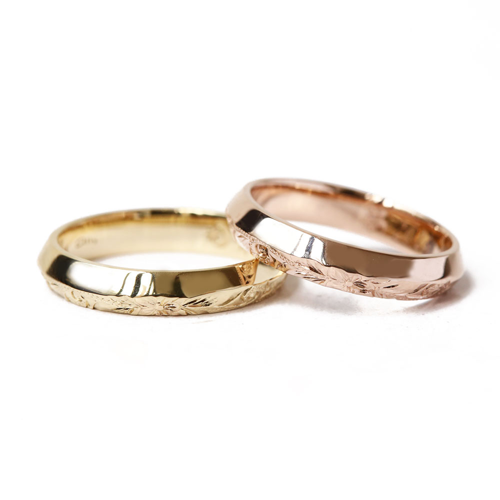 K14イエローゴールドとピンクゴールドのブリリアントソードマリッジリング/結婚指輪/ハワイアンジュエリーブランドPUAALLY(プアアリ)