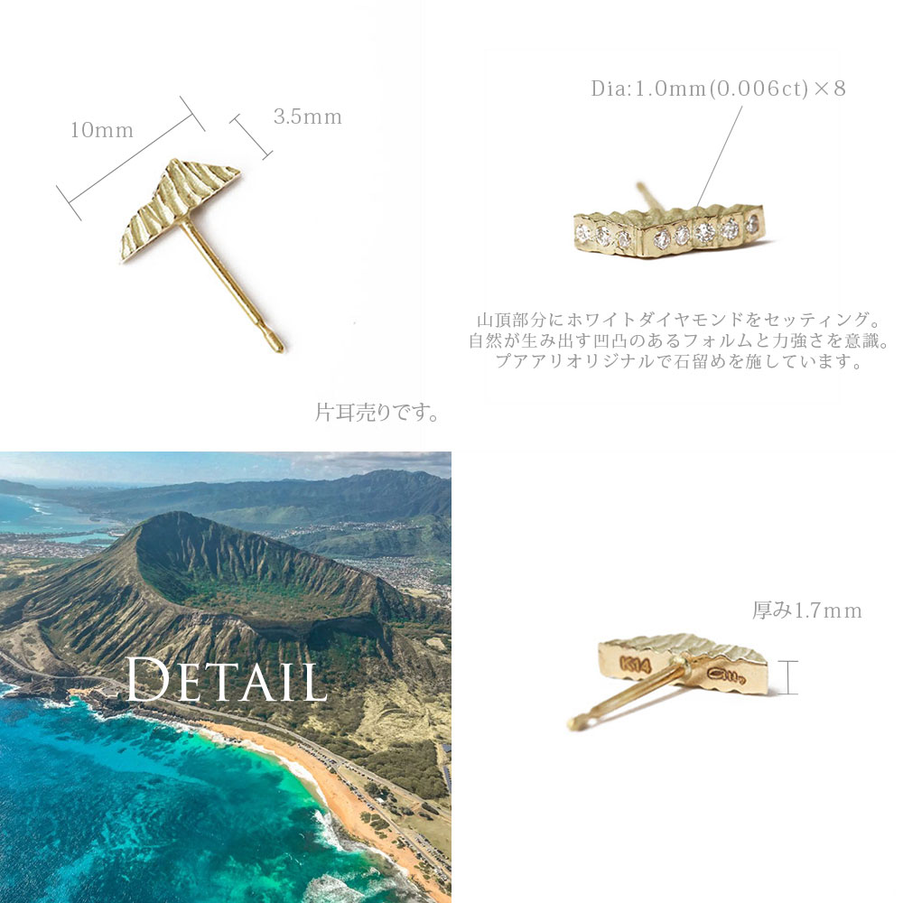(10001601)ハワイアンジュエリーダイヤモンドヘッドピアスのディティール