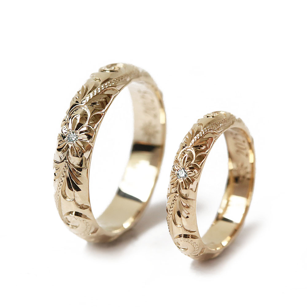 ハワイアンジュエリー結婚指輪ブラウンゴールドホワイトダイヤモンド