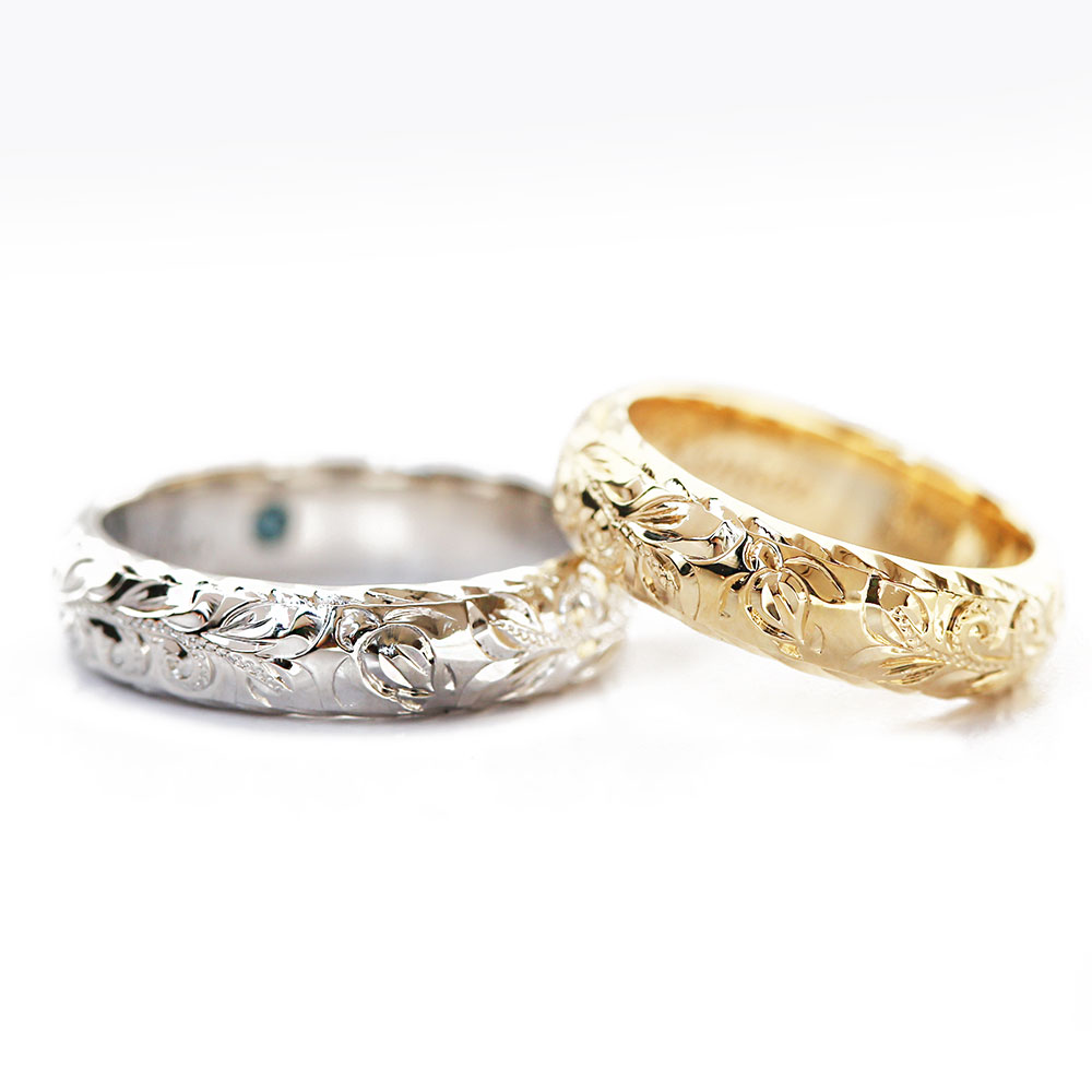 ハワイアンジュエリープラチナとゴールドのホヌの結婚指輪