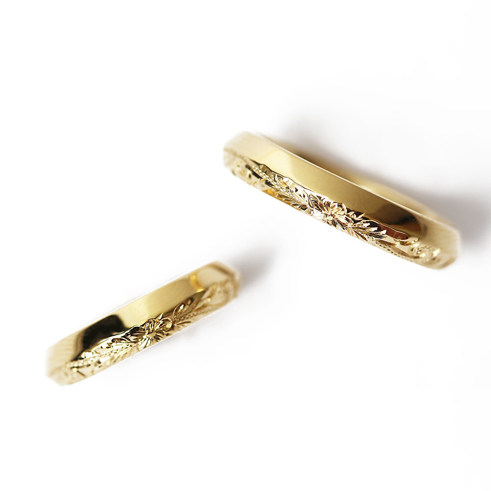 ハワイアンジュエリーイエローゴールドソリッドマリッジの結婚指輪