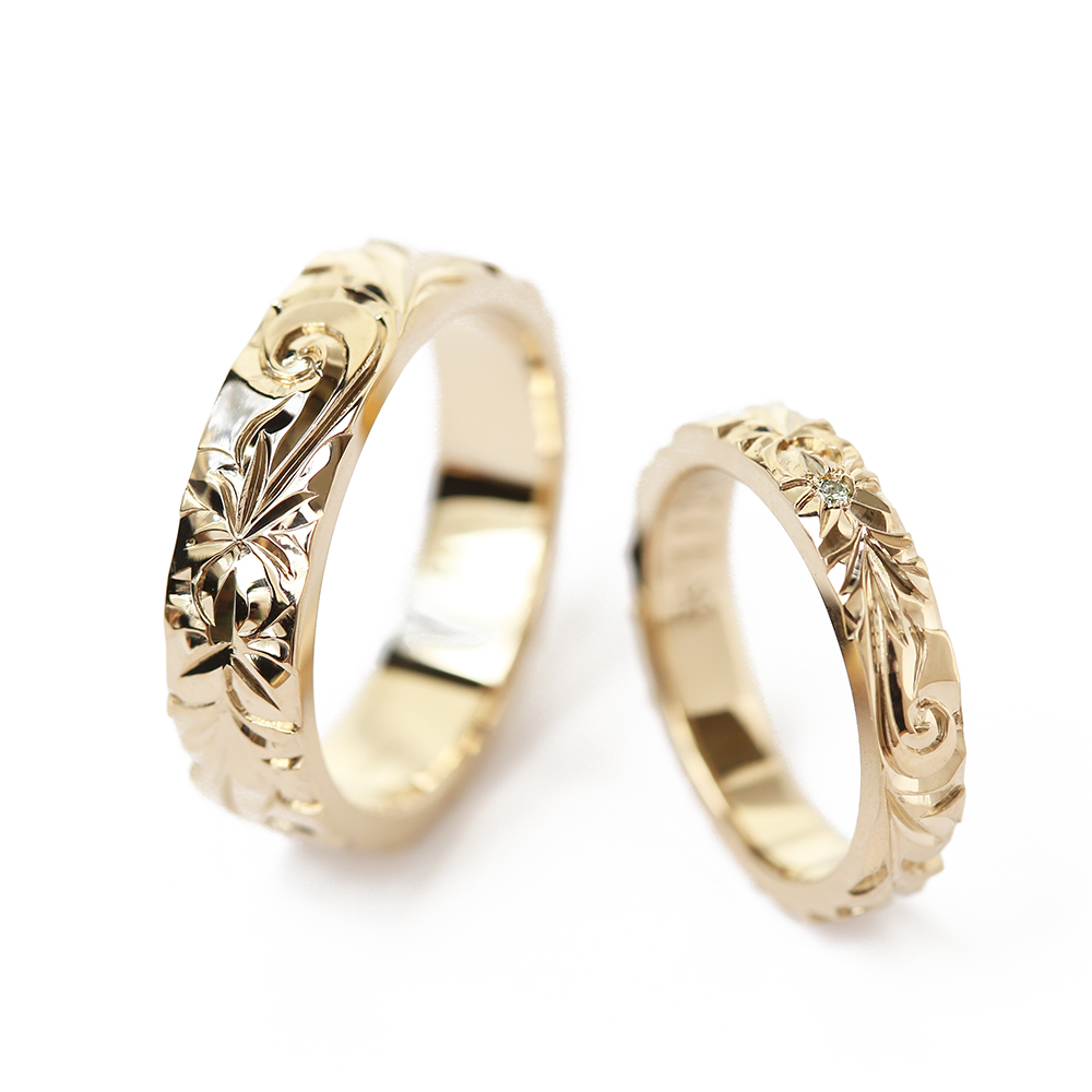 ハワイアンジュエリーフラット結婚指輪ミントグリーン