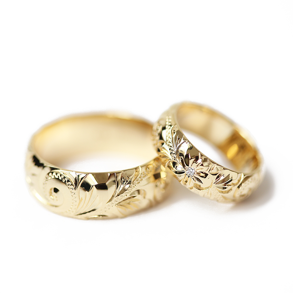 ハワイアンジュエリー幅太めのゴールド結婚指輪